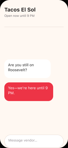 FoodFindr conversation with Tacos El Sol